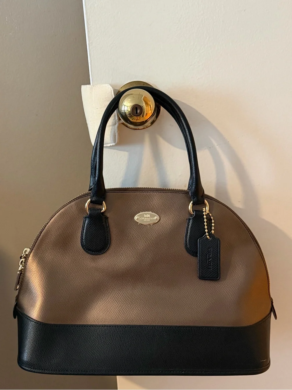 Coach Two-Tone Dome Satchel in Bronze and Black Leather